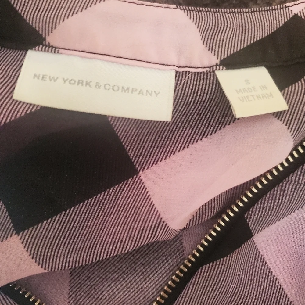 Purple sheer Plaid Top with front zipper size S